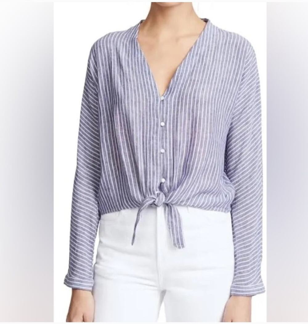 Rails Sloane Terrenas Tie Front Blouse Linen Blend Size Small Button Parisian